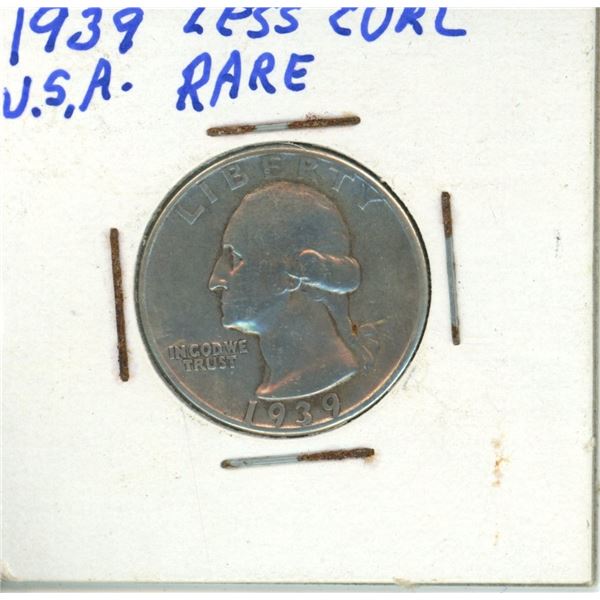 1939 Less Curl RARE USA Quarter Dollar