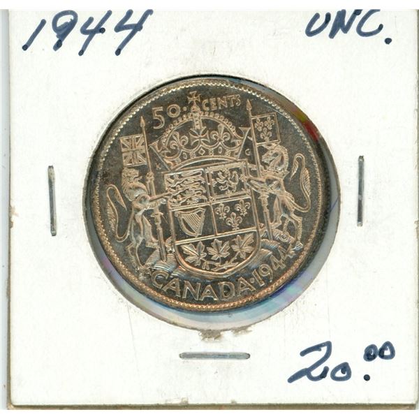 1944 Canadian UNC. 50-Cent Coin 80% Silver