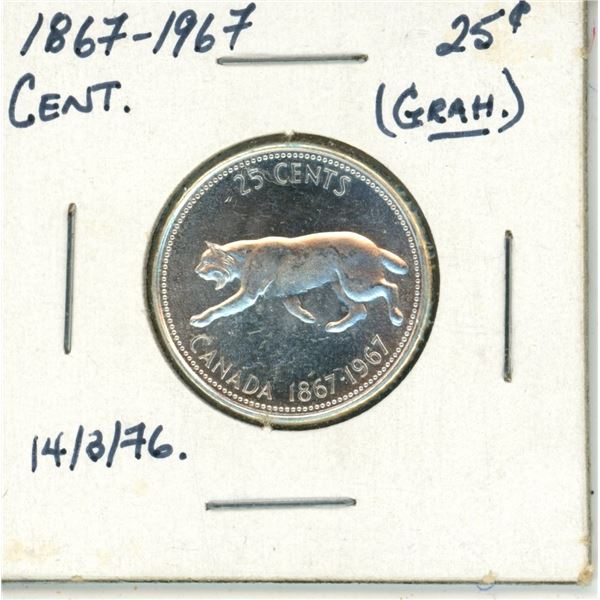 186-1967 25 Cent Coin Canadian GRAH 14/3/76