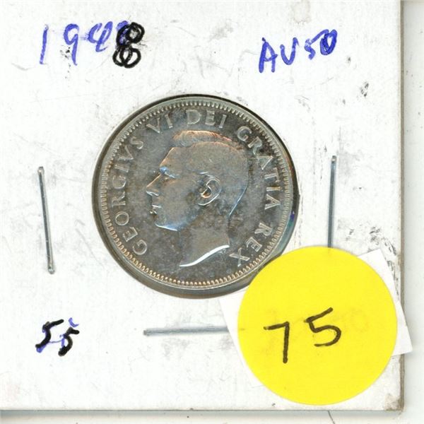 1948 Canada Silver 25 Cents Coin.