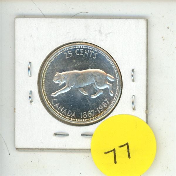 1967 Canada Silver 25 Cents Coin.