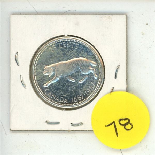 1967 Canada Silver 25 Cents Coin.
