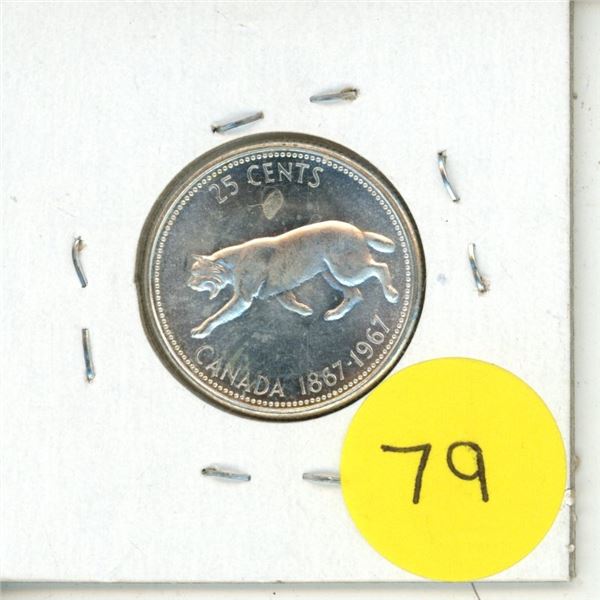 1967 Canada Silver 25 Cents Coin.