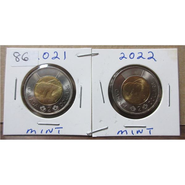 canadian toonies, 2012, 2022 mint