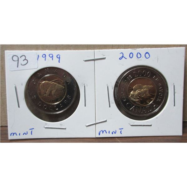 canadian toonies, 1999, 2000 mint