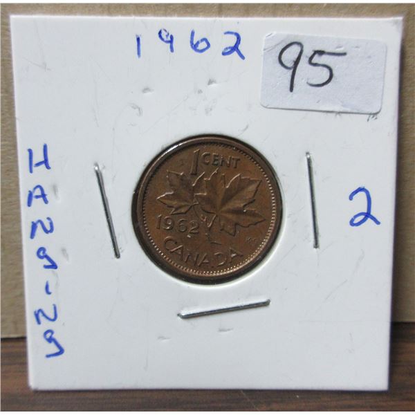 1962 canadian small cent, hanging 2