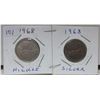 Image 1 : 2x 1968 canadian quarters, silver and nickle