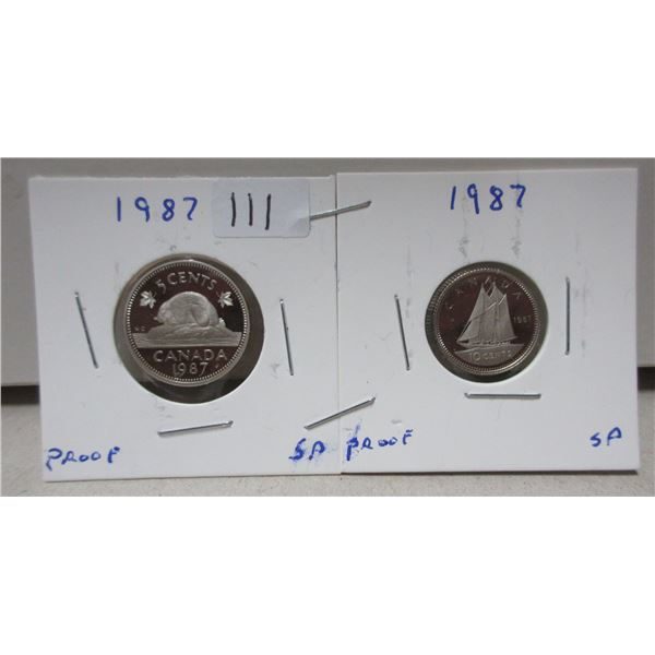 2x1987 canadian nickle & dime, proof speciman frosted