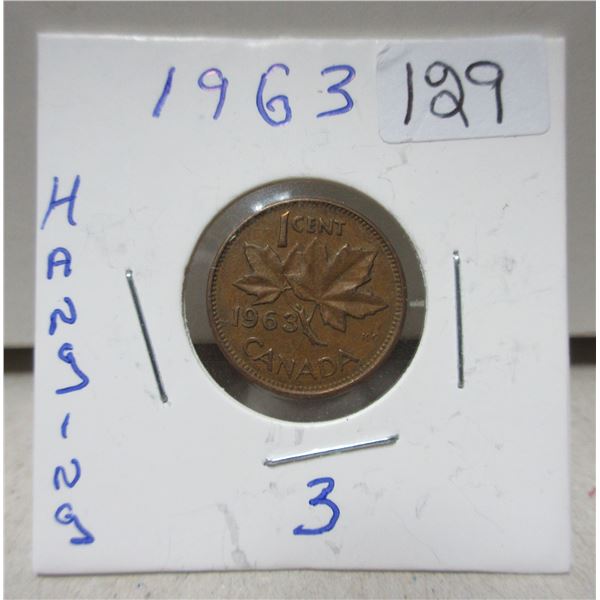 1963 canadian small cent, hanging 3