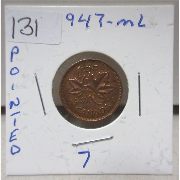 1947 canadian small cent. Pointed 7