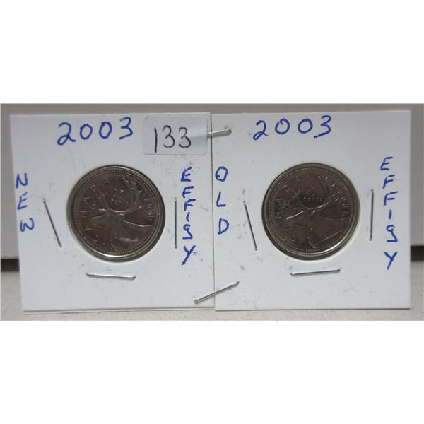 2x2003 canadian quarters new effigy & old effigy