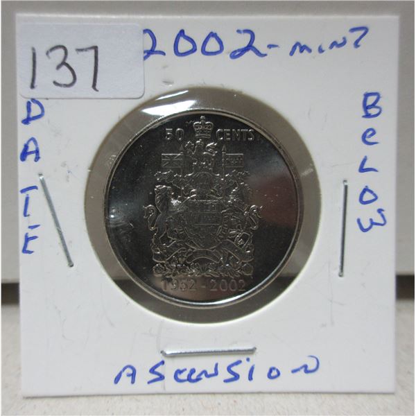 1952-2002P canadian half dollar, date below arms, ascension