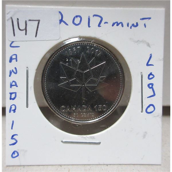 2017 canadian half dollar, canada 150 logo. mint