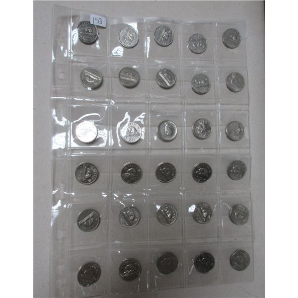sheet of 30 canadian nickles, 1956, 1958 to 1984
