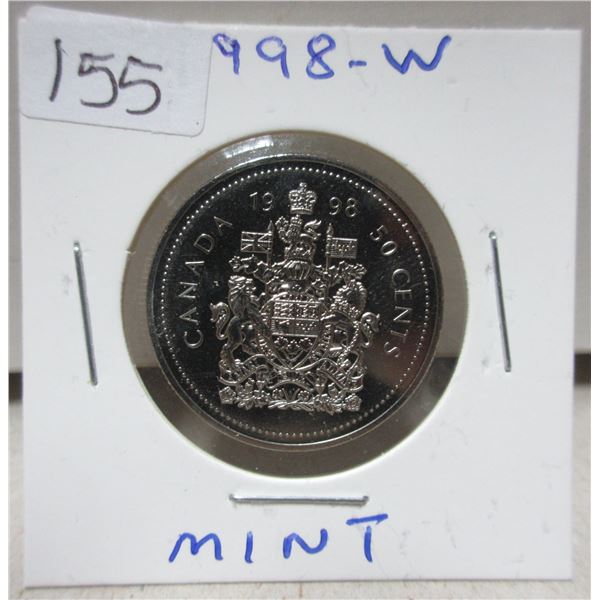 1998-W canadian half dollar minted in winnipeg, mint