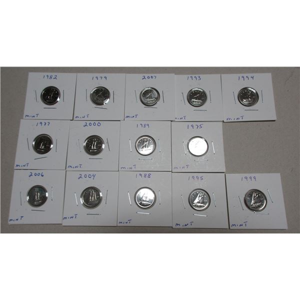 14 various canadian dimes, mint