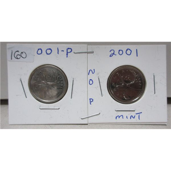 2x2001 canadian qaurters, No P & P
