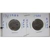 Image 1 : 2x1980 canadian quarters, near bead & far bead