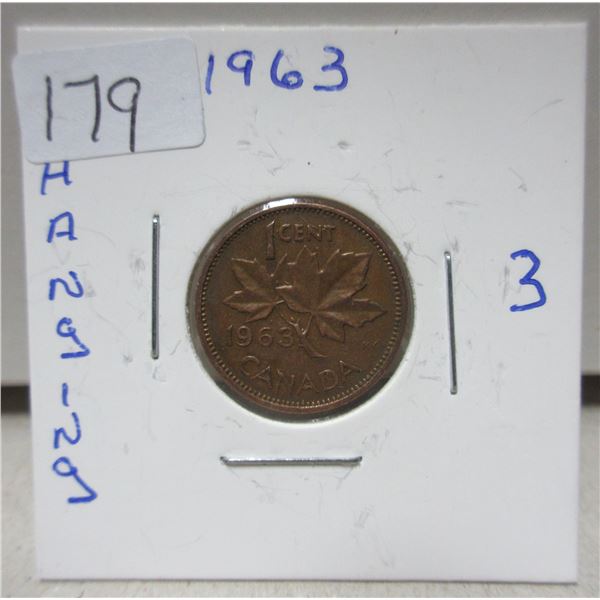 1963 canadian small cent, hanging 3