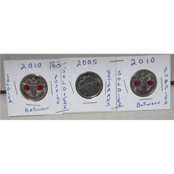3x2005-2010 canadian quarters, soliders between poopys & veterans