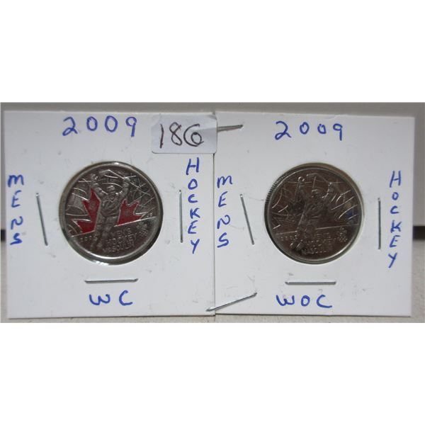 2x2009 canadian quarters, mens hockey WC & WOC