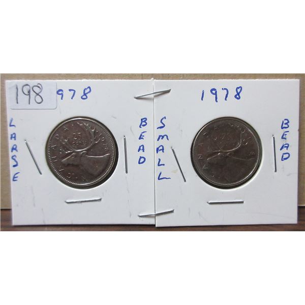 2x1978 canadian quarters, large beads & small beads