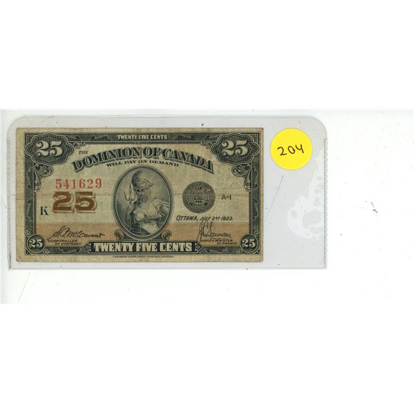 1923 .25 Cent Bill (Shinplaster) Hyndman-Saunders