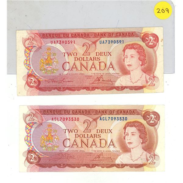 2-1974 $2.00 Bills