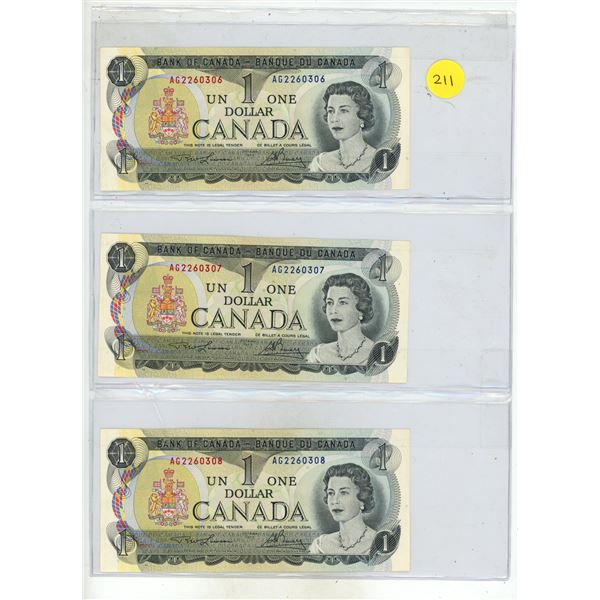 3-1973 $1.00 Bills (Consecutive Serial Numbers) UNCIRCULATED