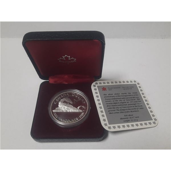 1-1986-Canadian Silver Dollar 100th Anniversary Transcontinental Railroad 23.33 Grams 500 silver (Un