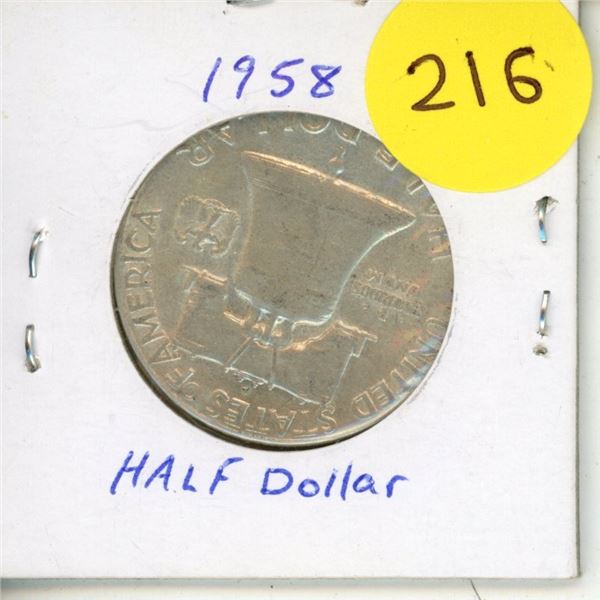 1-1958 .50 Cent Silver Coin USA