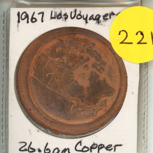 1-1867-1967 Les Voyageurs Commemorative Coin 26.6 Grams Copper