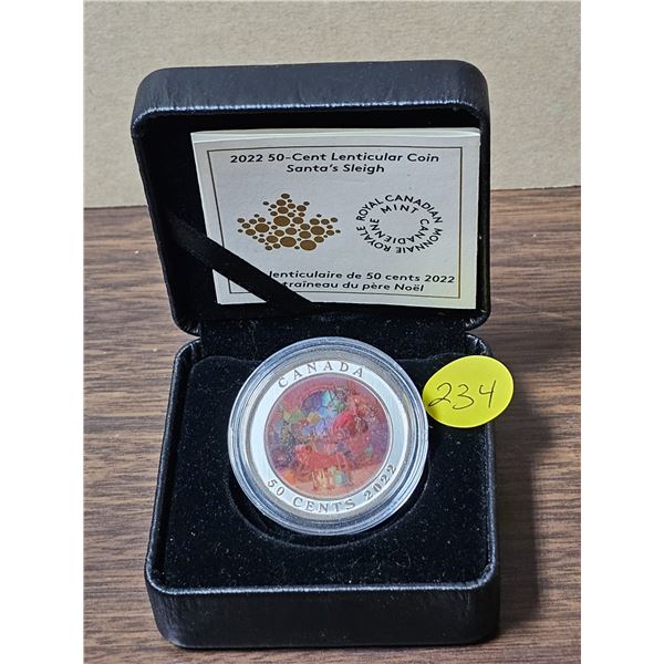 2022 Canadian 50 cent Lenticular Coin "Santa's Sleigh". Royal Canadian Mint