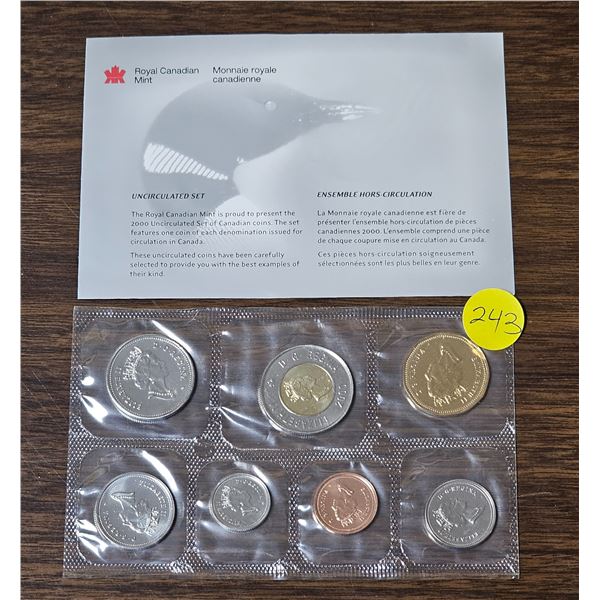 2000 Uncirculated Canadian Coin Set. Royal Canadian Mint