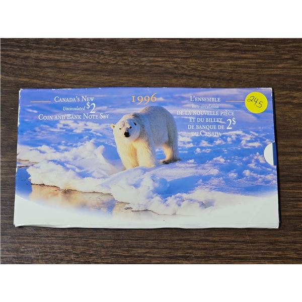 1996 Uncirculated Two Dollar Coin and Bank Note Set. Royal Canadian Mint