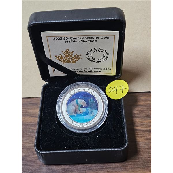 2023 50 cent Lenticular Coin "Holiday Sledding". Royal Canadian Mint