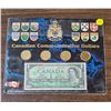 Image 1 : Canadian Commemorative Dollars Set. One Dollar Bill (1967) Coins (1992,1994,1995,1998)