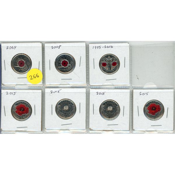 2004, 2008, 2010, 2015 Canadian 25 Cents Coins - Coloured and Uncoloured.