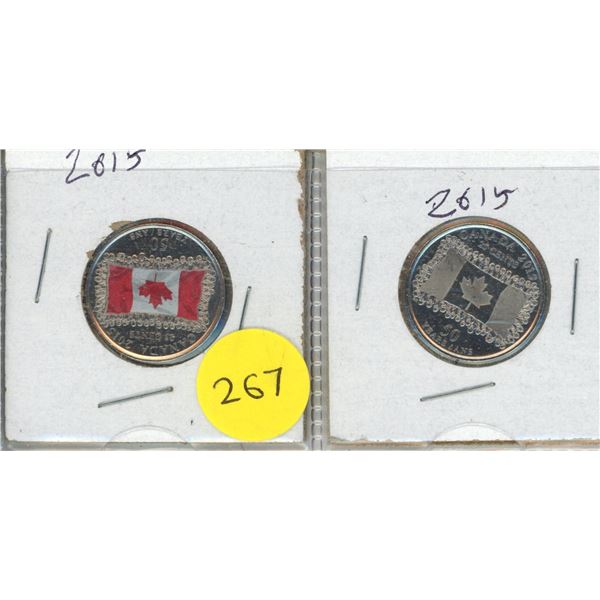 2015 Canadian 25 Cent Coins Commemorating the 50th Anniversary of the Canadian Flag - Coloured and U
