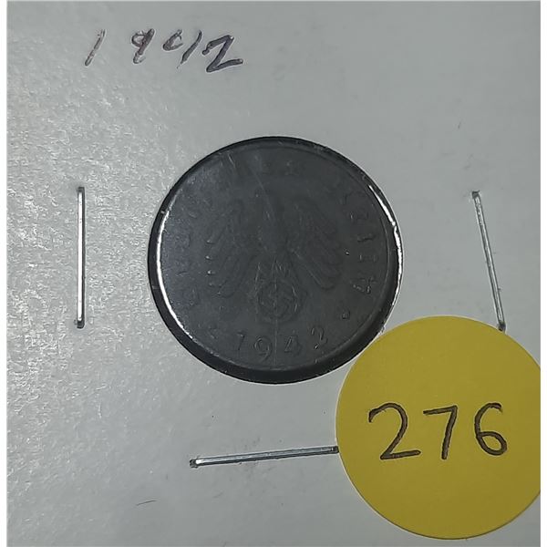 1942 German 10 Pfennig Coin - German Eagle.