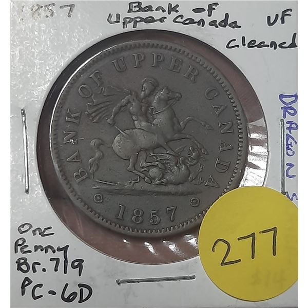 1857 Bank of Upper Canada One Penny Bank Token.