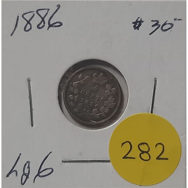 1886 H Canada Silver 5 Cents Coin.
