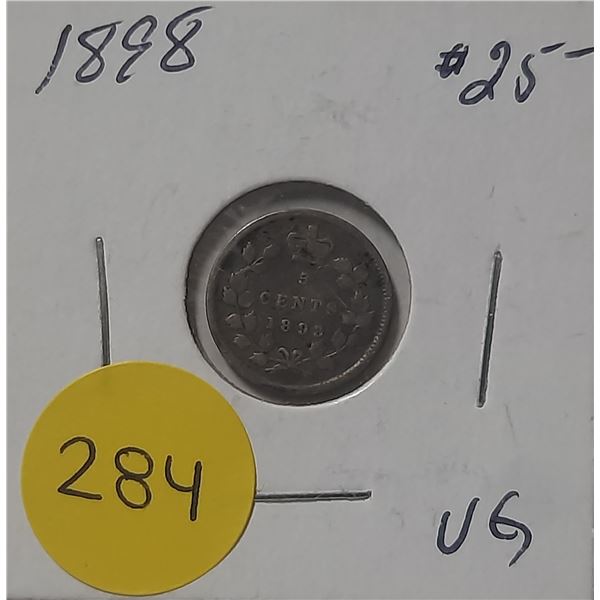 1893 Canada Silver 5 Cents Coin.