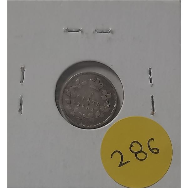 1901 Canada Silver 5 Cents Coin.