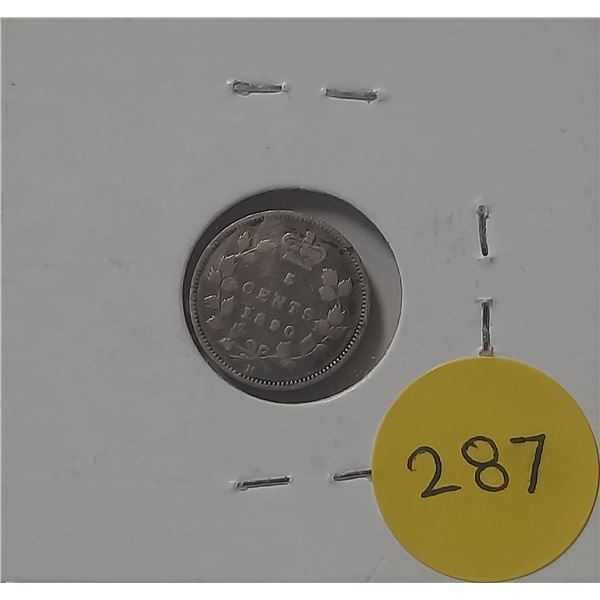 1890 H Canada Silver 5 Cents Coin.