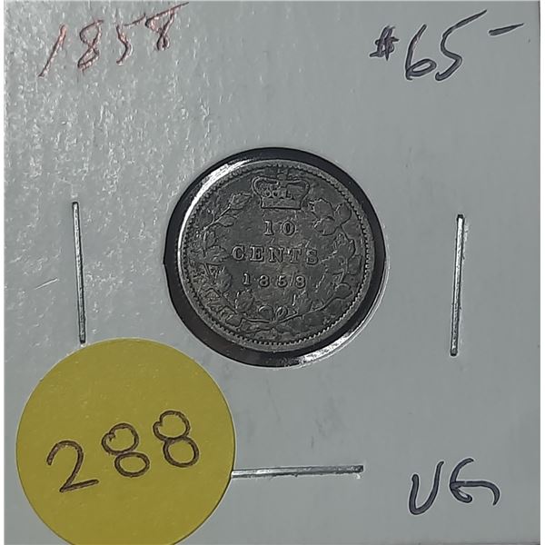 1858 Canada Silver 10 Cents Coin.