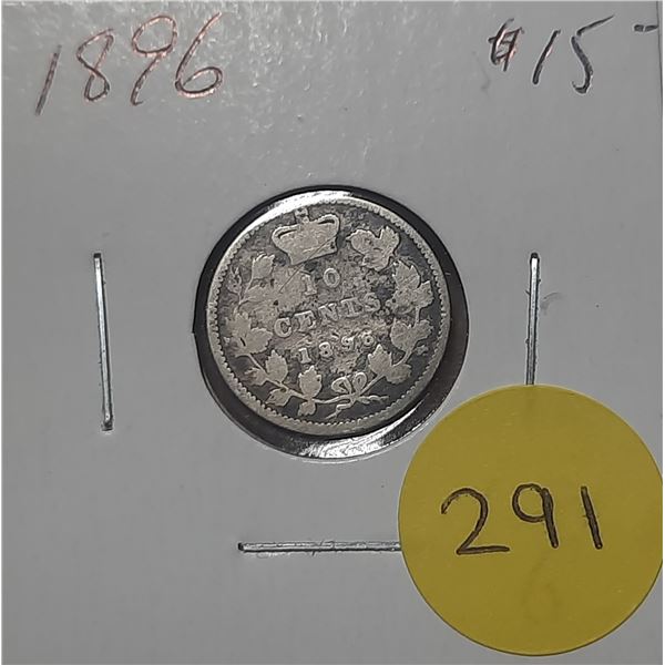 1896 Canada Silver 10 Cents Coin.