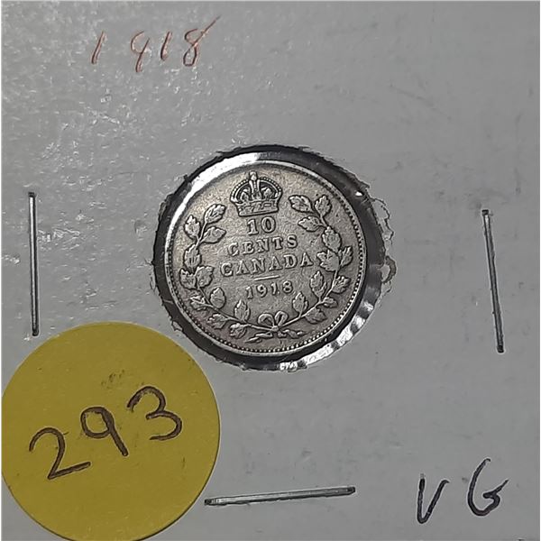 1918 Canada Silver 10 Cents Coin.