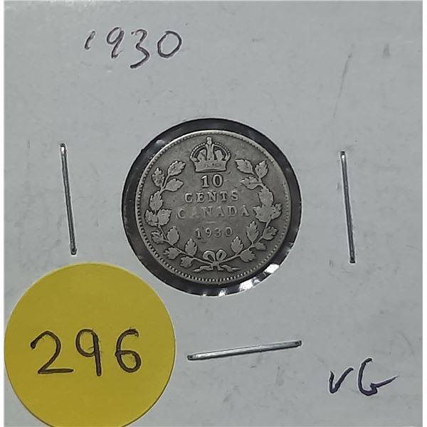 1930 Canada Silver 10 Cents Coin.