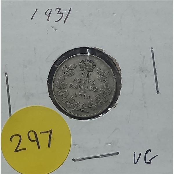 1931 Canada Silver 10 Cents Coin.